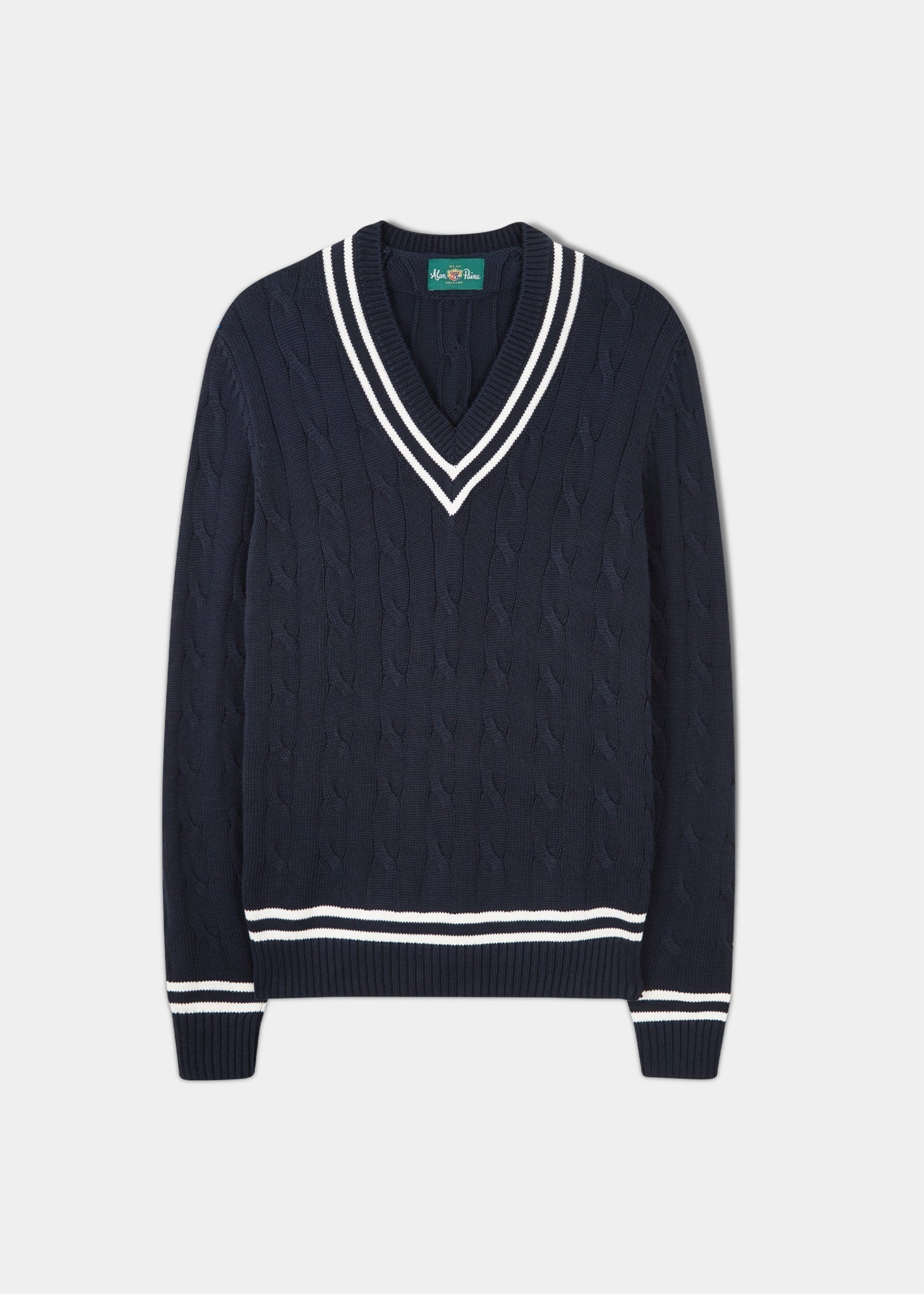 Men's Cable Knit Cricket Jumper In Dark Navy – Alan Paine USA