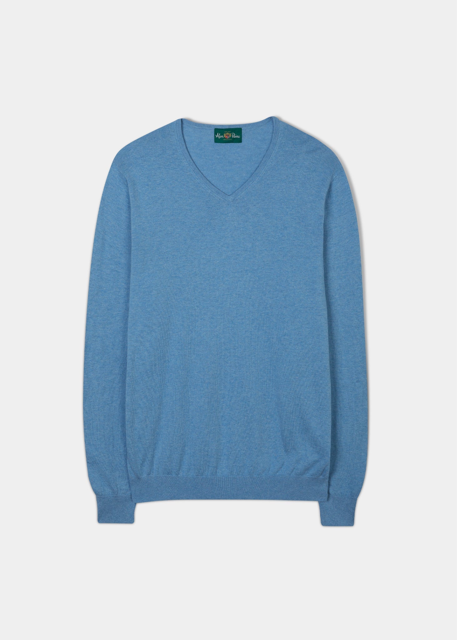 Luxury Cotton Vee Neck Jumper In Carolina Blue