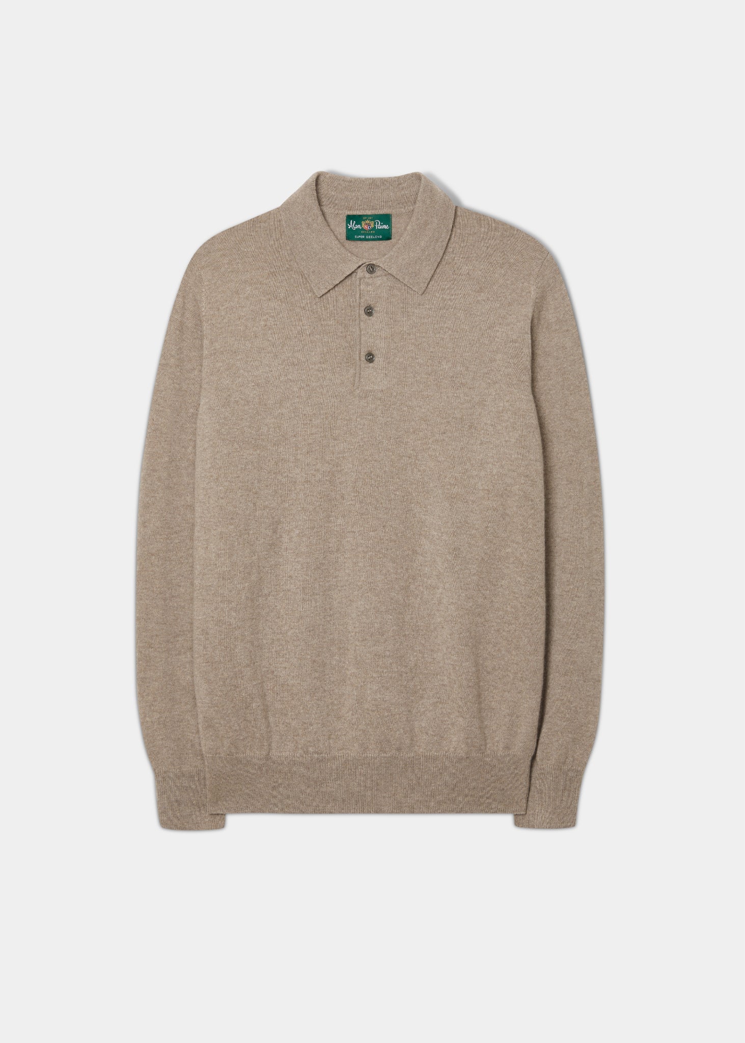 Tresswell Geelong Wool Long Sleeve Polo Shirt in Mushroom Alan