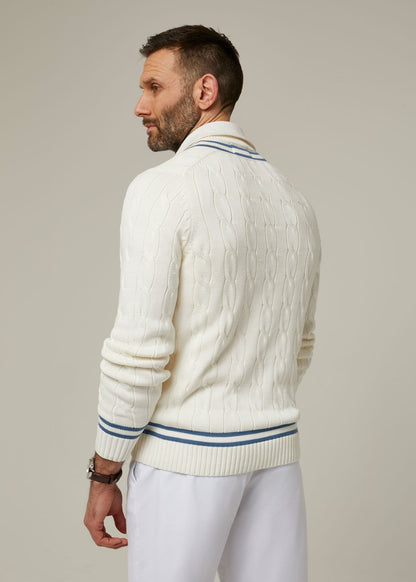 Cotton Cricket Jumper In Ecru and Blue