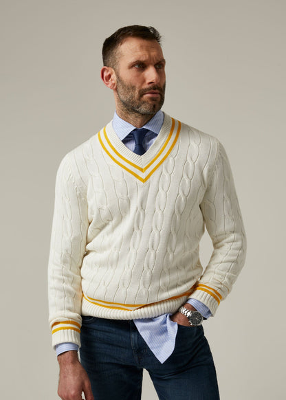 Cotton Cricket Jumper In Ecru and Gold