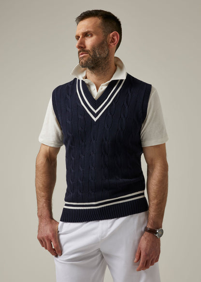 Chadbury Cable Cricket Slipover In Dark Navy