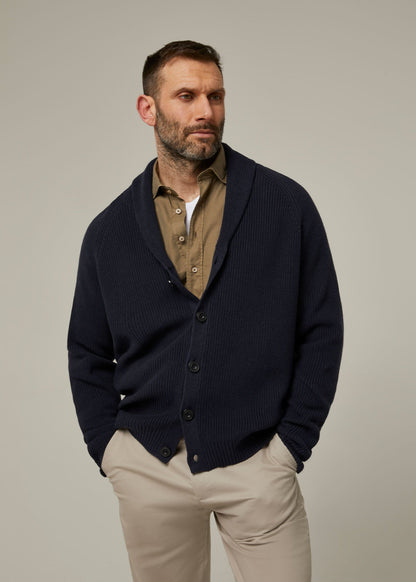 Brunswick Shawl Collar Cardigan In Navy