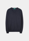 Alan Paine men's luxury cotton vee neck jumper in dark navy