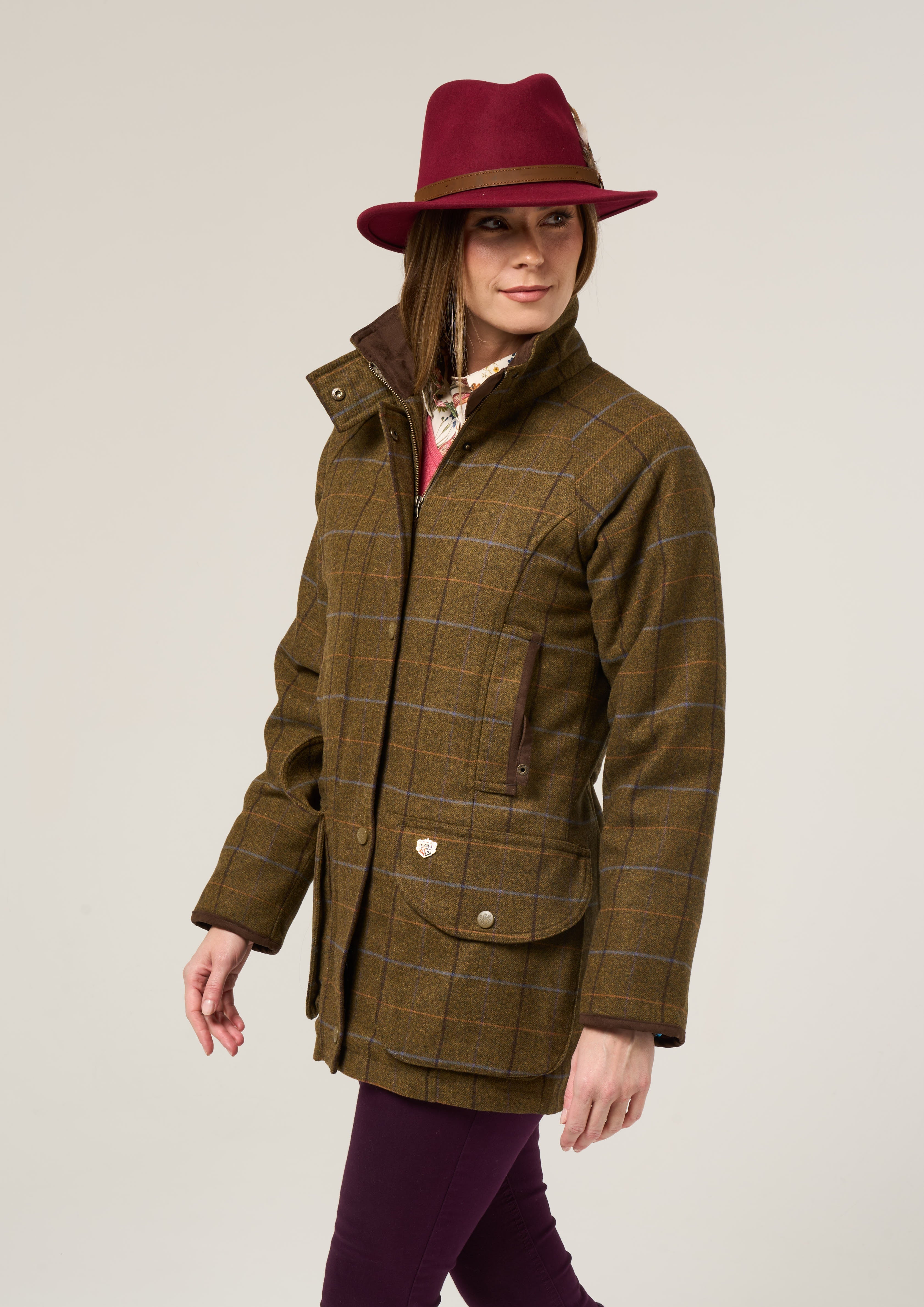 Combrook Ladies Tweed Shooting Coat in Hazel Shooting Fit