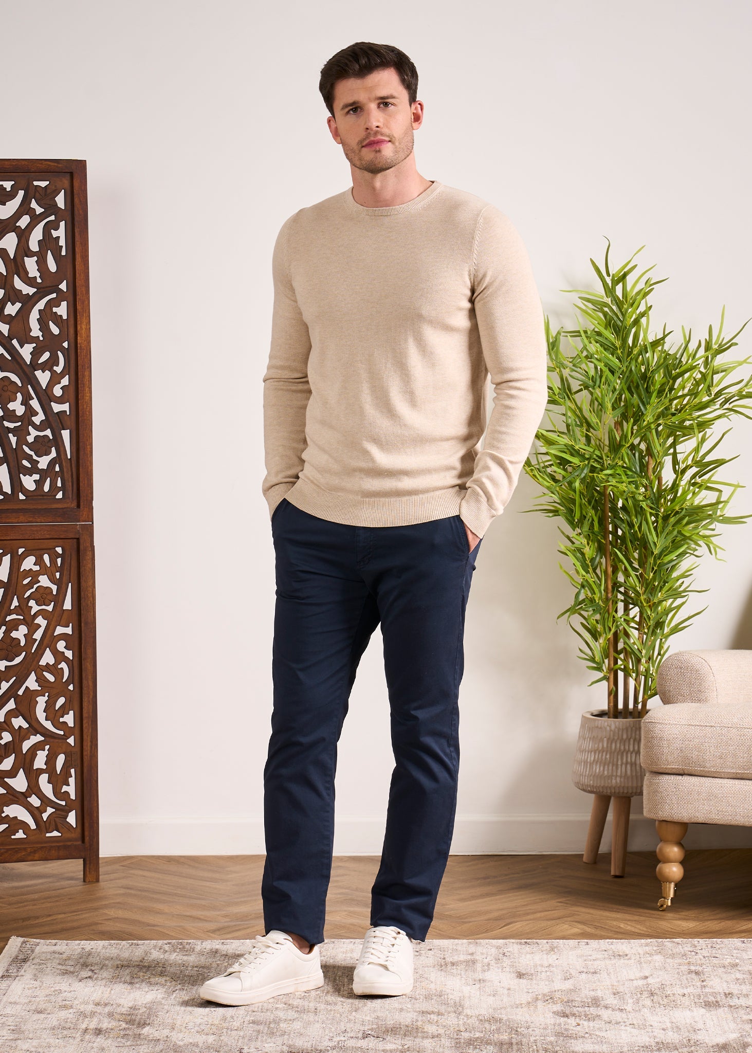 Cotton Cashmere Jumper In Sand