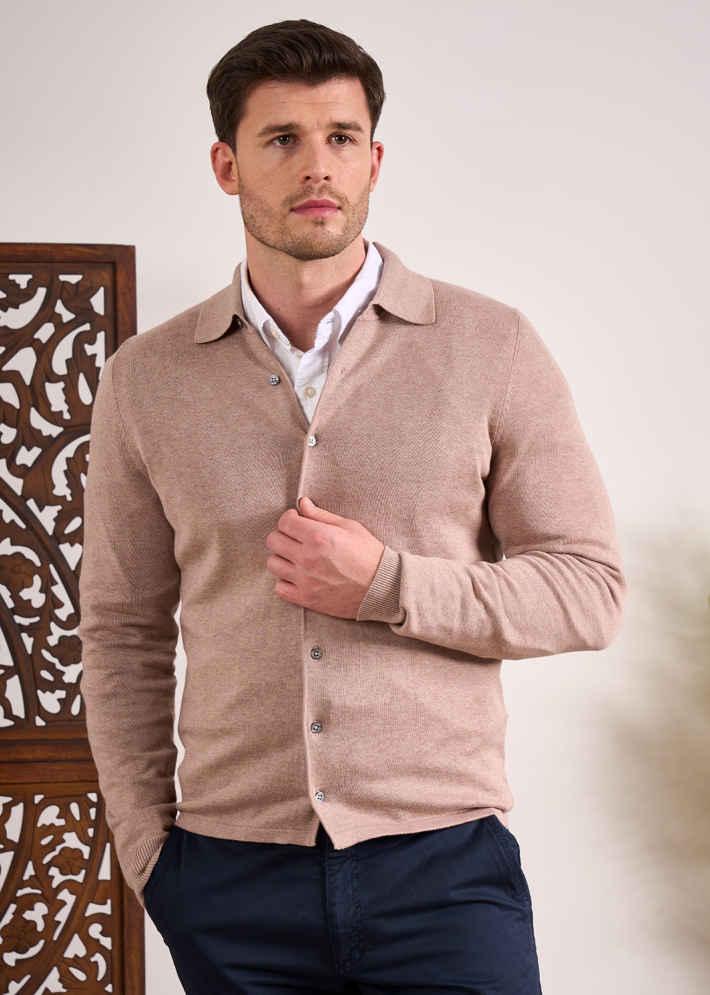 Cotton Cashmere Over Shirt in Coffee