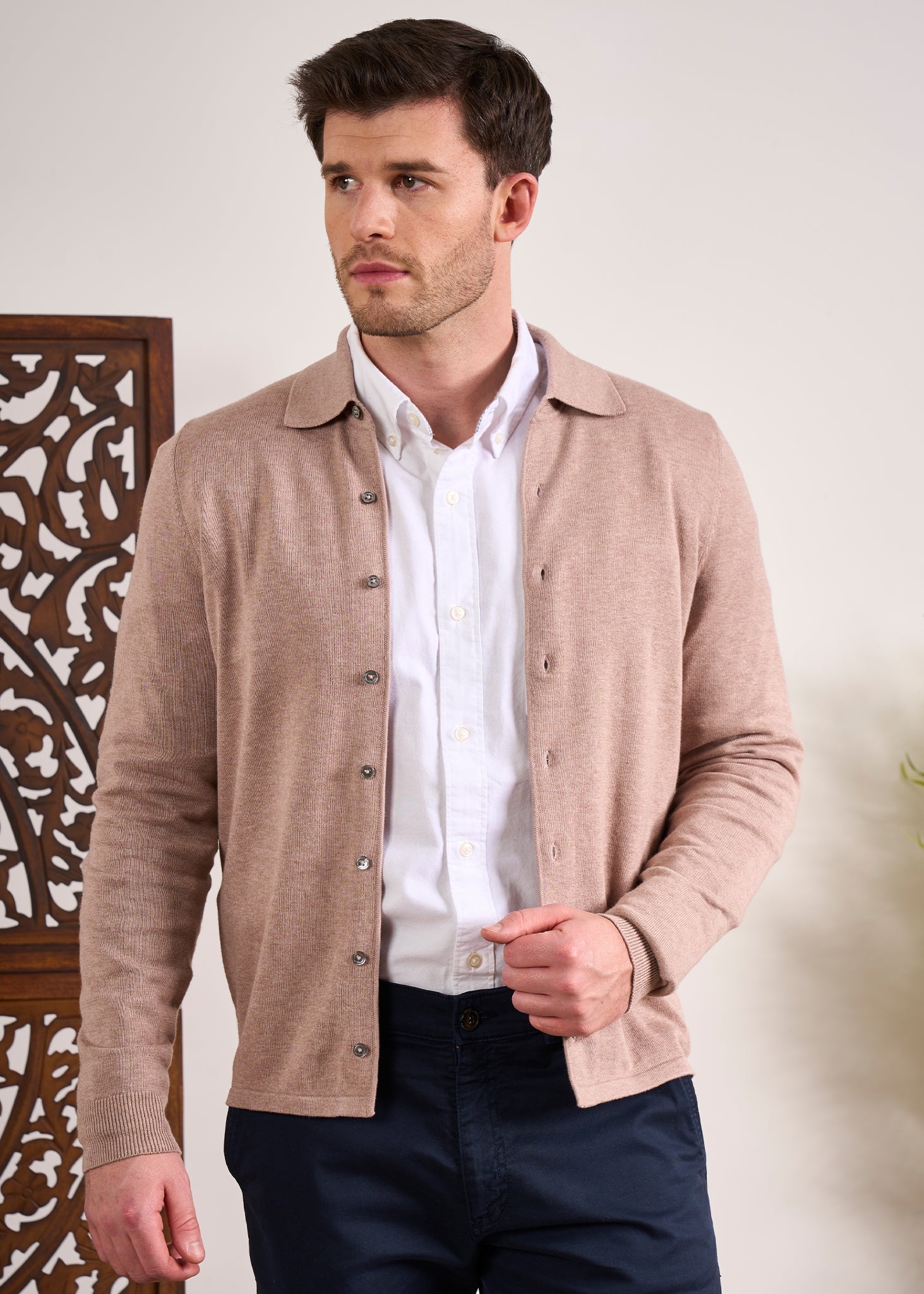 Cotton Cashmere Over Shirt in Coffee