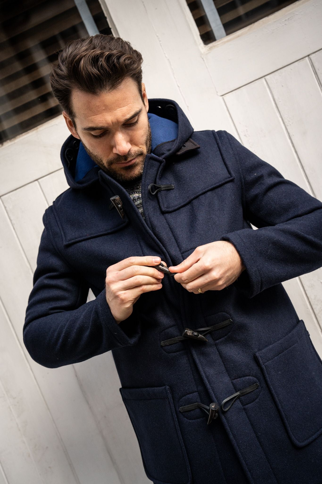 Ewen Mens Duffle Coat In Navy