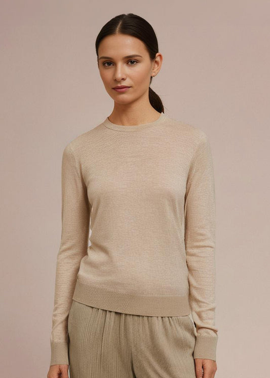 Freya Cotton Cashmere Crew Neck Jumper In Sand