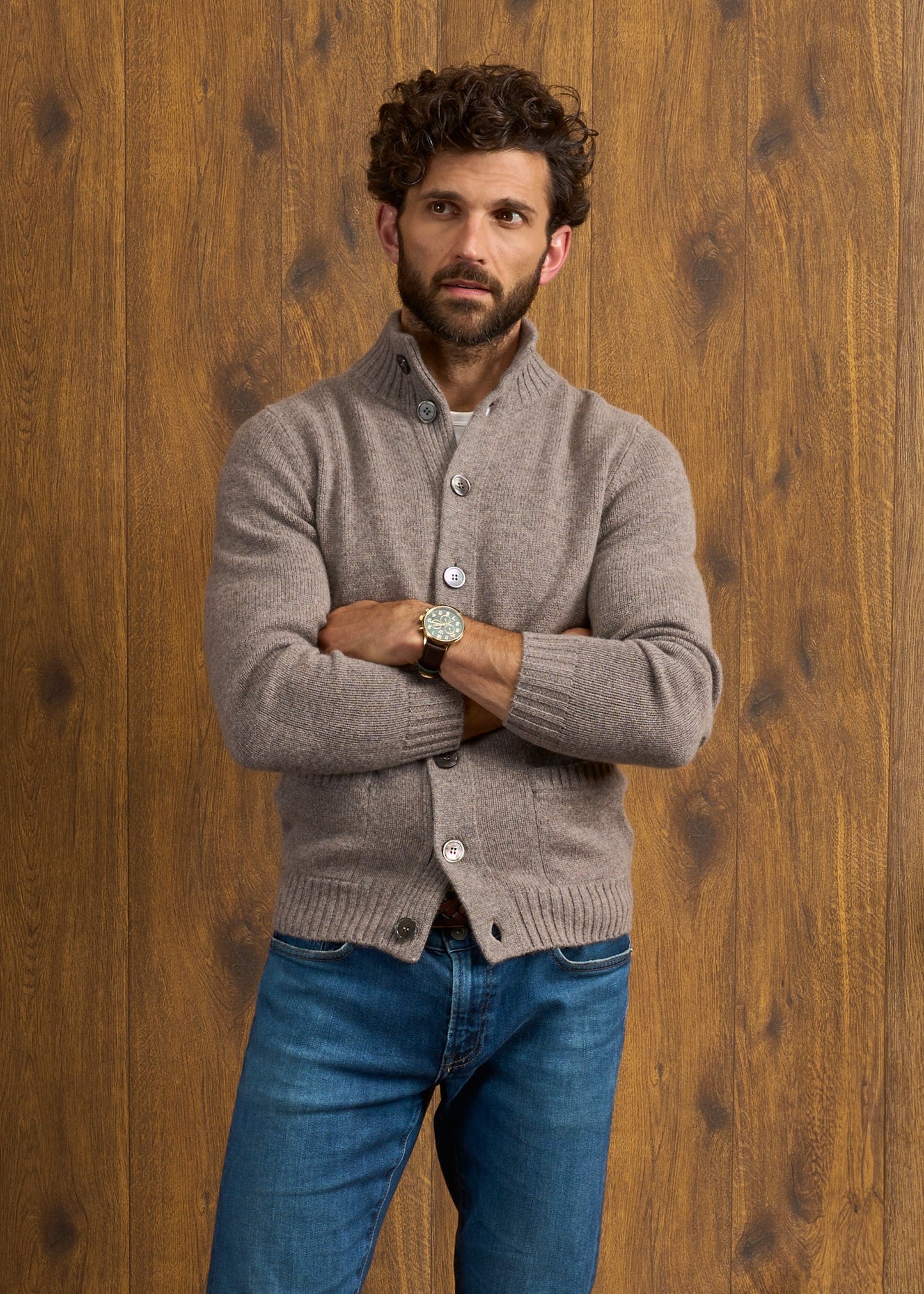 Landford Men's Lambswool Buttoned Jumper In Vole