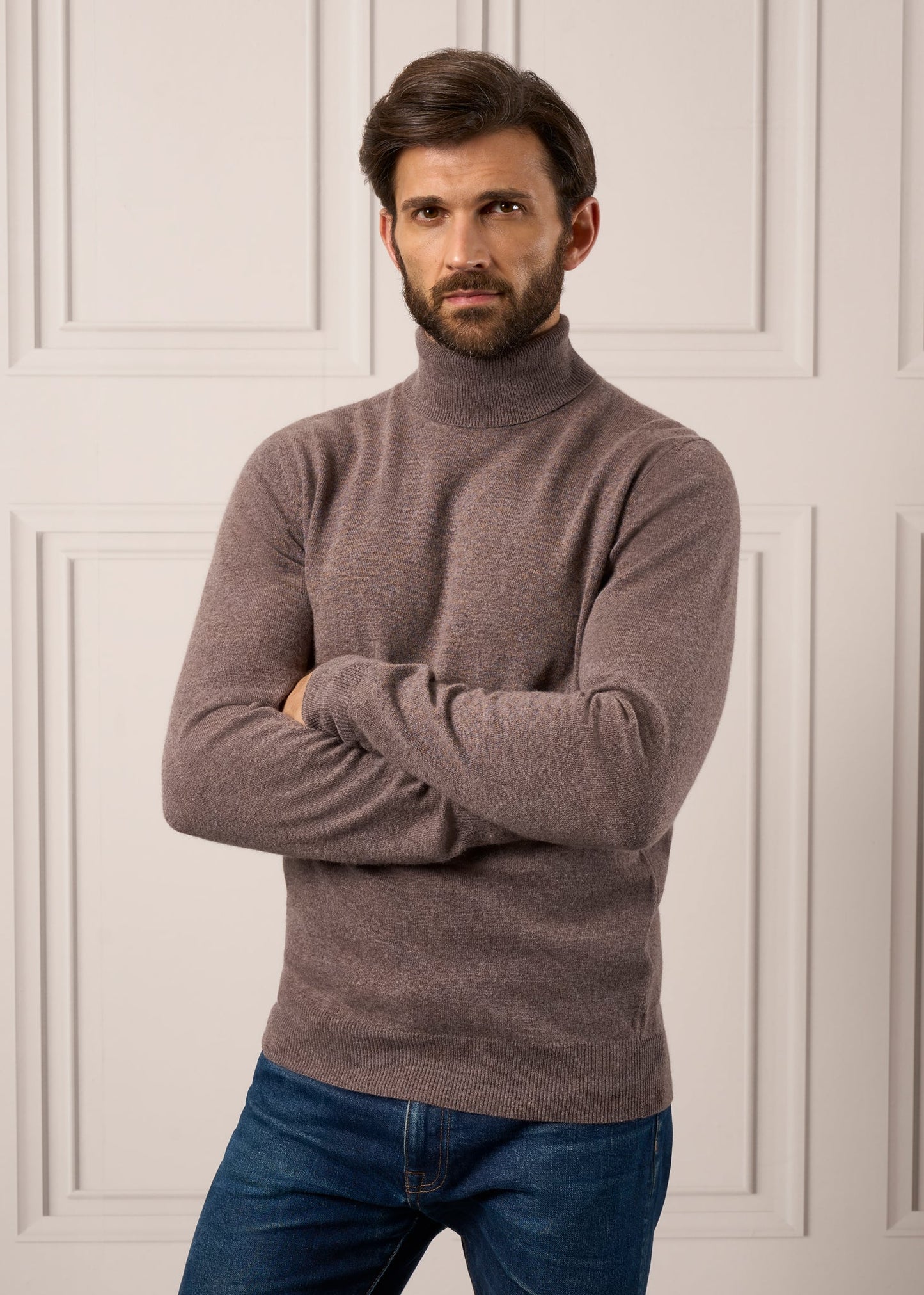 Bunbury Men's Geelong Wool Roll Neck Jumper in Teak