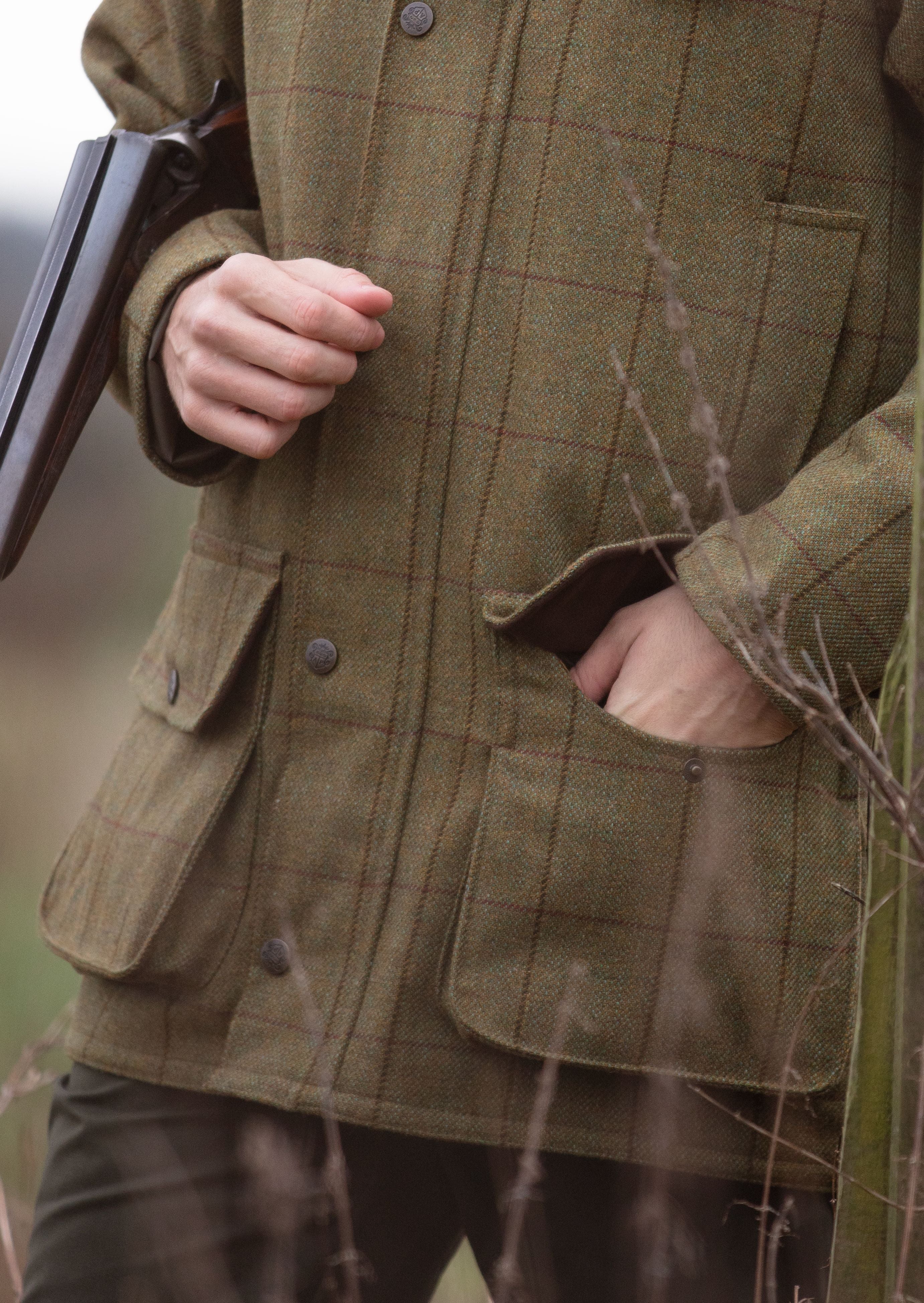 Rare Mens Vintage Tweed Norfolk Shooting Hunting Jacket Hebden Cord 40 inch  medium Long padded lining, storm collar, gamekeeper pocket