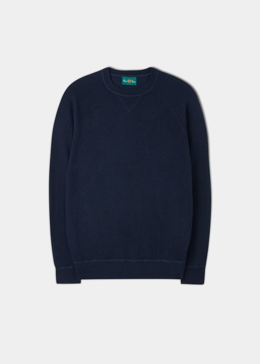 Saddington Cotton Merino Crew Neck Sweatshirt In Dark Navy