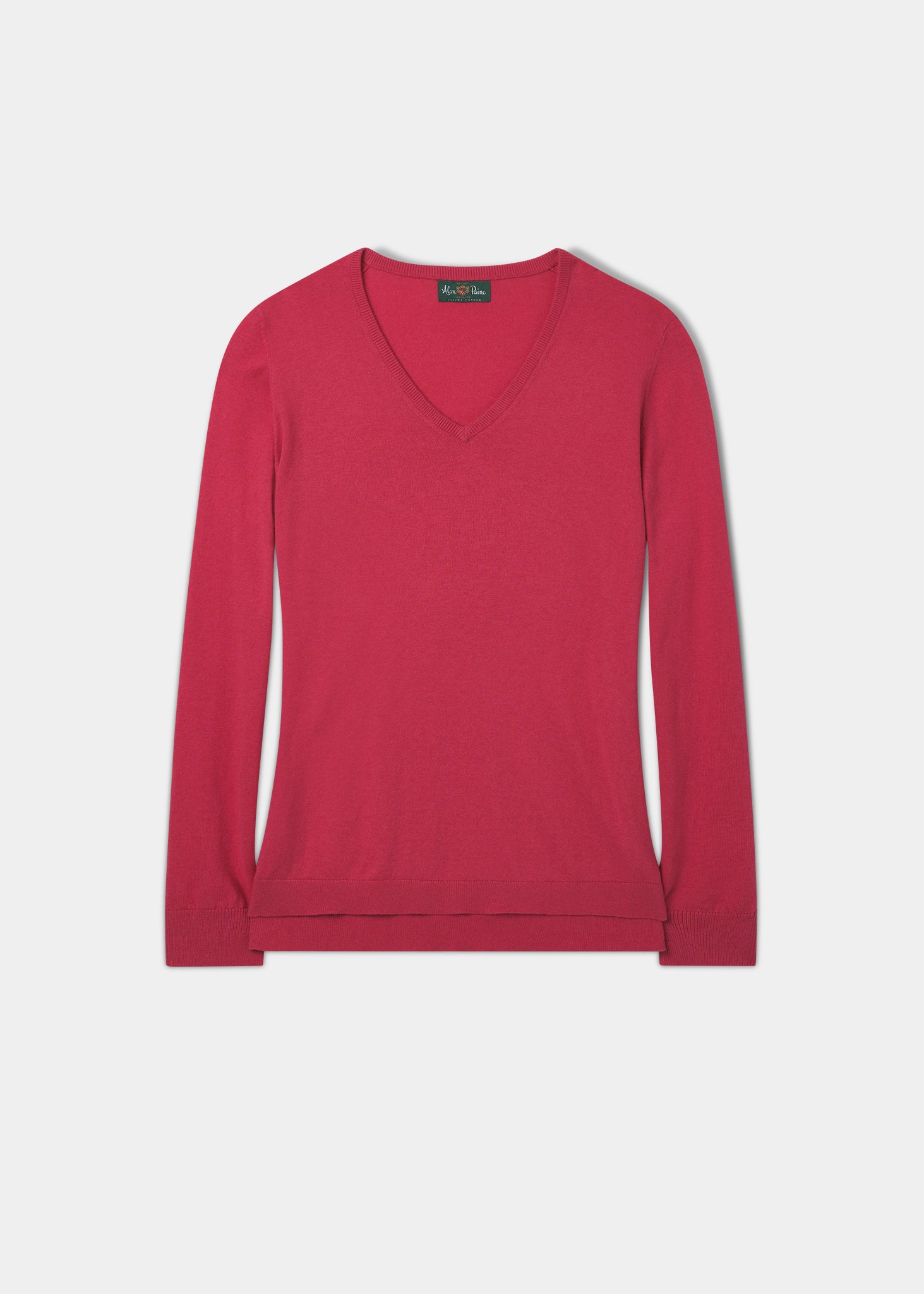 Thea Cotton Cashmere Vee Neck Jumper In Raspberry