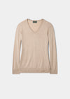 Thea Cotton Cashmere Vee Neck Jumper In Sand