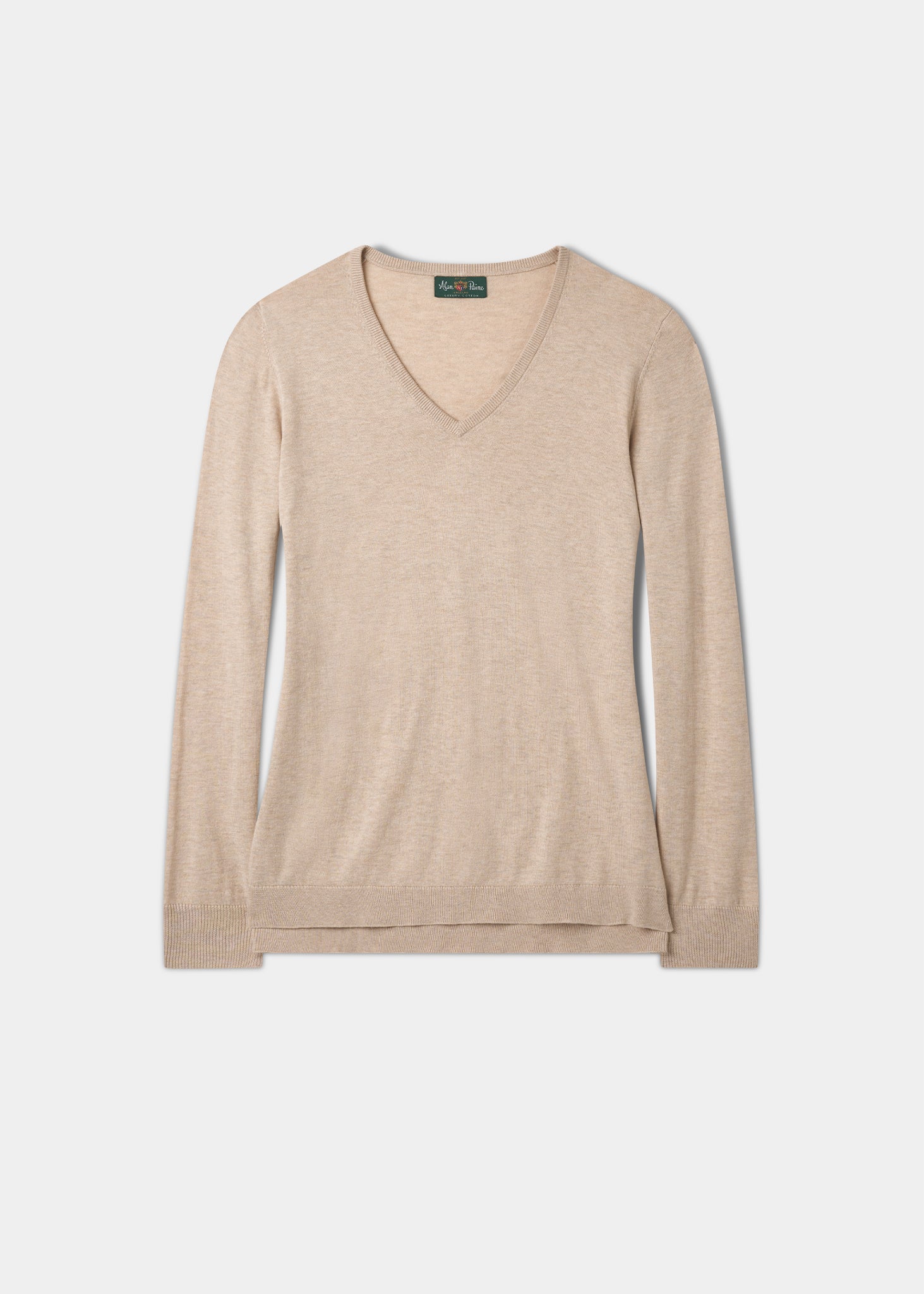 Thea Cotton Cashmere Vee Neck Jumper In Sand