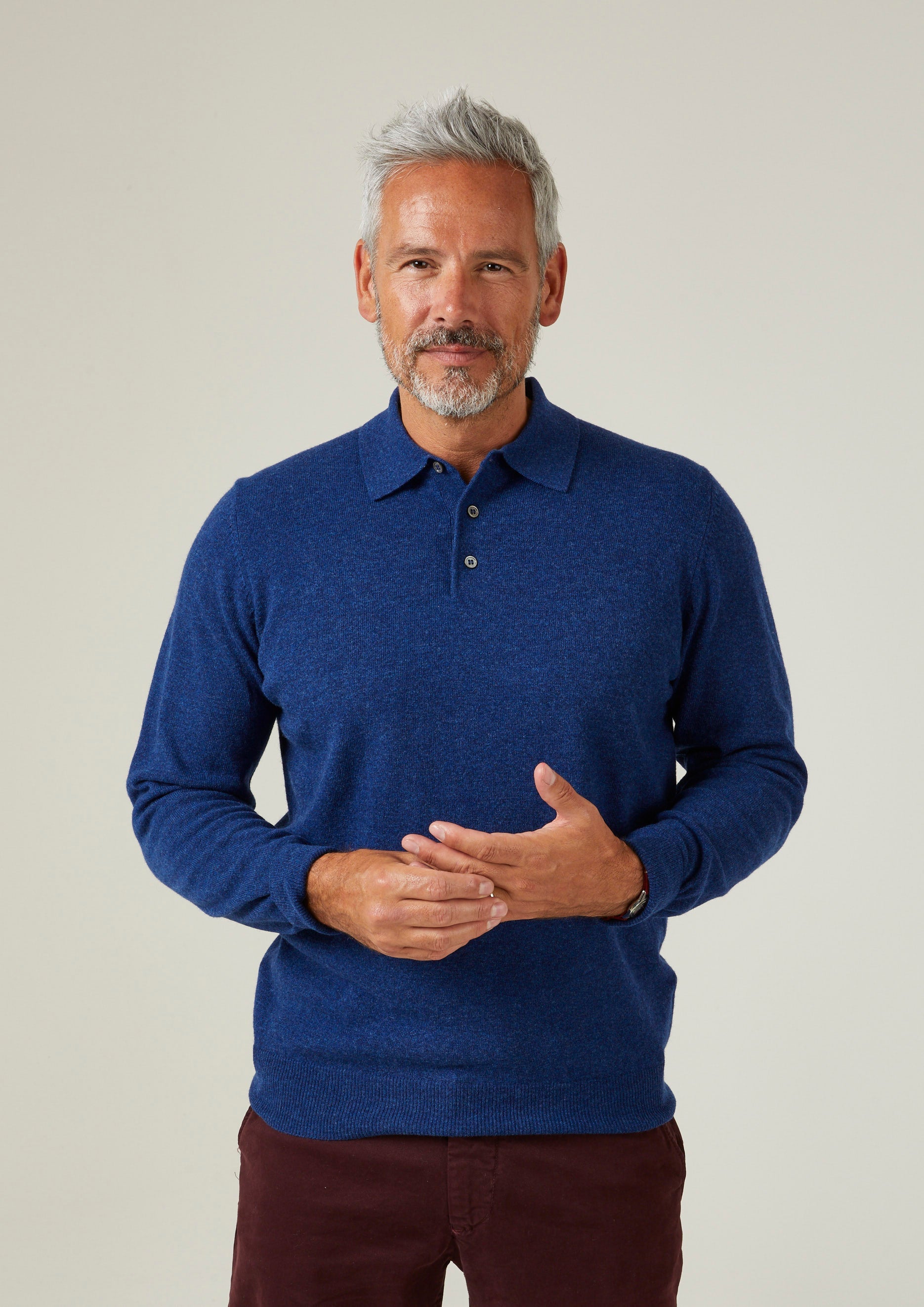 Tresswell Geelong Wool Long Sleeve Polo Shirt in Indigo Regular Fit