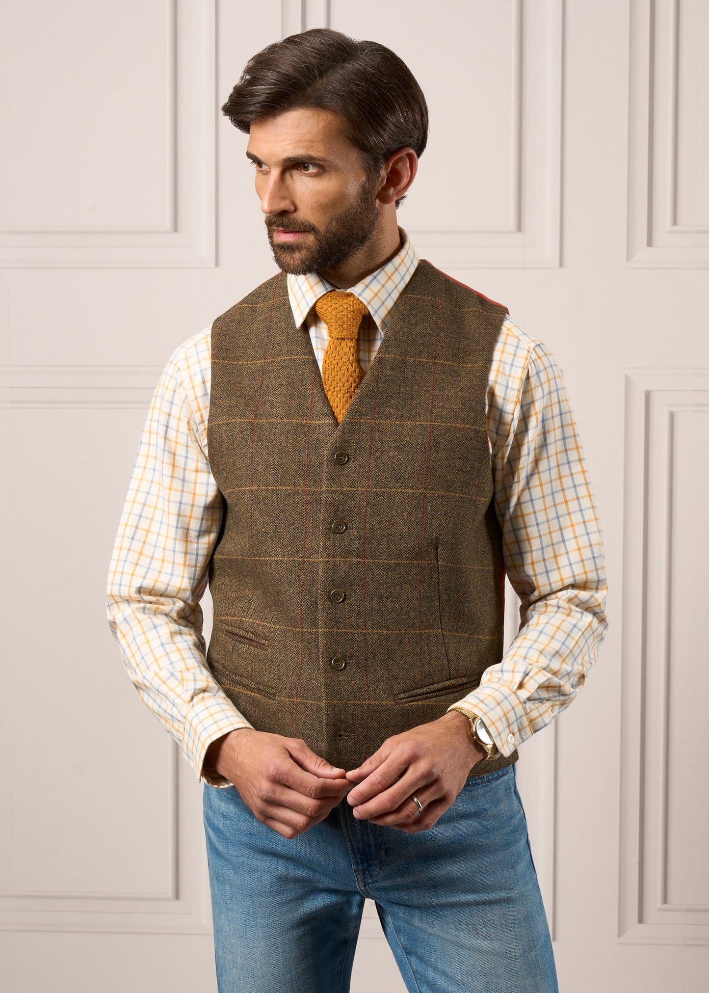 Ilkley Men's Blue and Gold Country Check Shirt