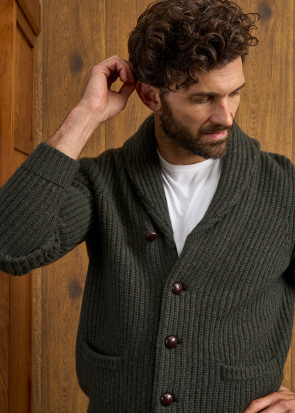 Usworth Men's Shawl Collar Lambswool Jumper In Seaweed 