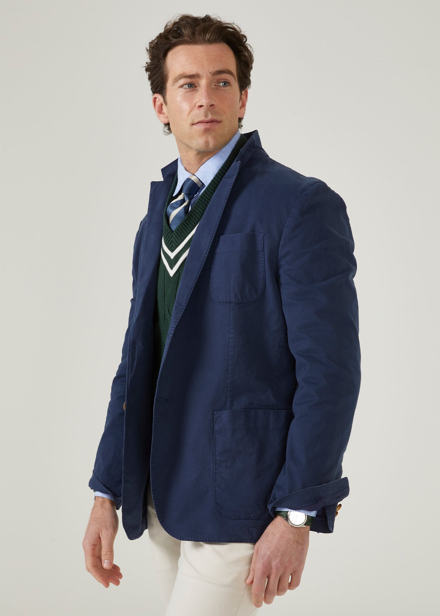 Men s Cotton Blazer In Navy Alan Paine USA