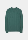 cotton cashmere jumper in moorland green with a crew neck design.