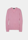 Ladies Geelong Lambswool Vee Neck Jumper In Flamingo