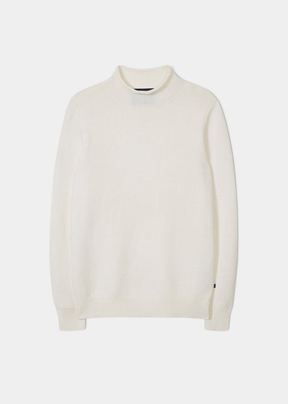 Mens Rolled Collar Jumper In Ecru